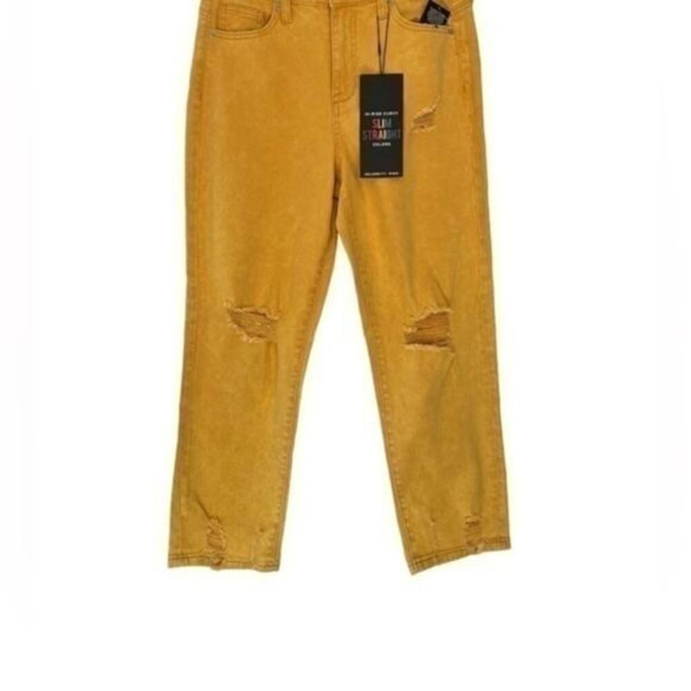 NWT CELEBRITY PINK MUSTARD YELLOW GOLD DISTRESSED CROPPED JEANS SZ 5